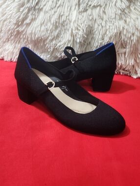 Classic Rothys Black Mary Jane Block Heel Pumps